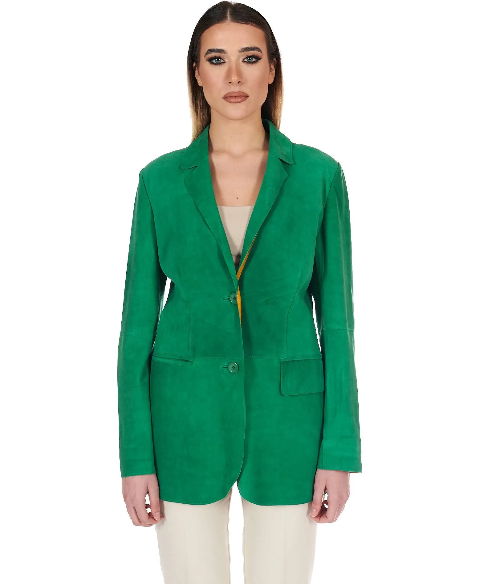 Blazer cuir femme veste blazer daim cuir velours vert Olivia