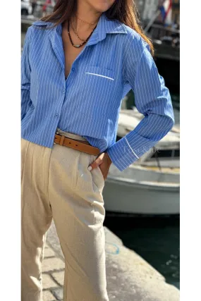 Chemise Crop Bleu Rayée