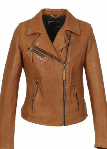 COCO MOUTARDE FONCÉ BLOUSON PERFECTO EN CUIR VÉRITABLE