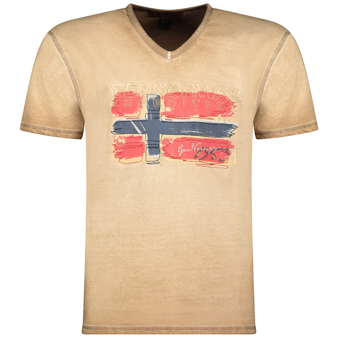 Geographical Norway Joasis Homme - T-shirt à col V Beige Beige