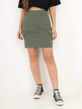 Jupe cargo taille haute- Kaki