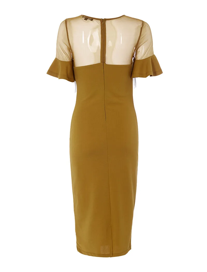 Robe à frange argentée - moutarde