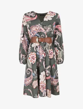 Robe évasée imprimé fleuri - Kaki
