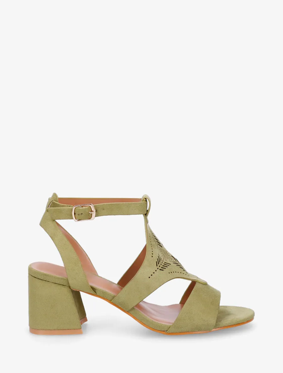 Sandales à talon et motifs ajourés - Kaki