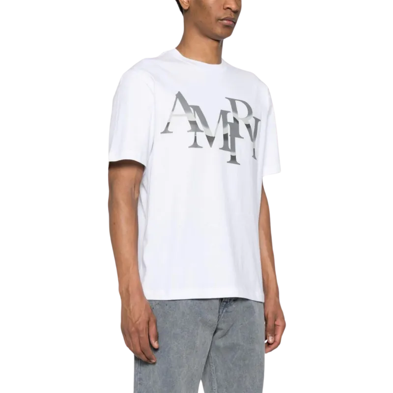 T-shirt Décalé Chrome col rond coton blanc logo gris dégradé
