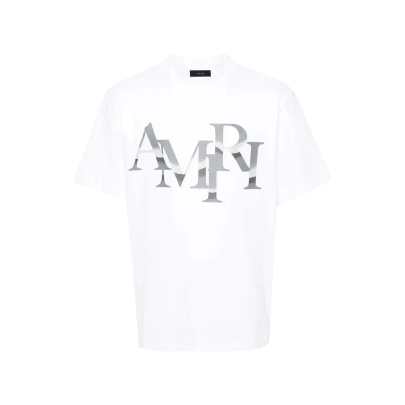 T-shirt Décalé Chrome col rond coton blanc logo gris dégradé