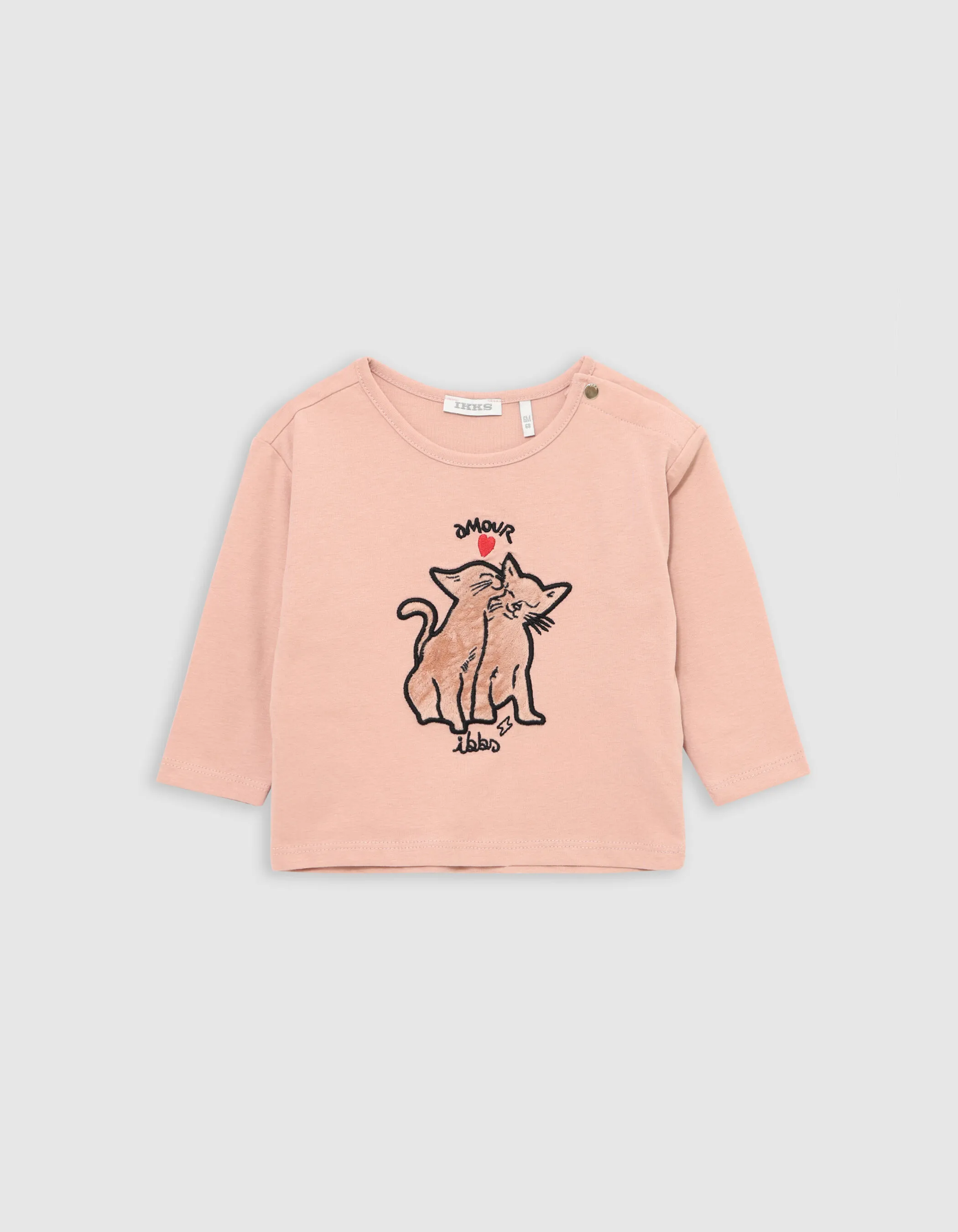 T-shirt rose coton bio broderies bébé fille