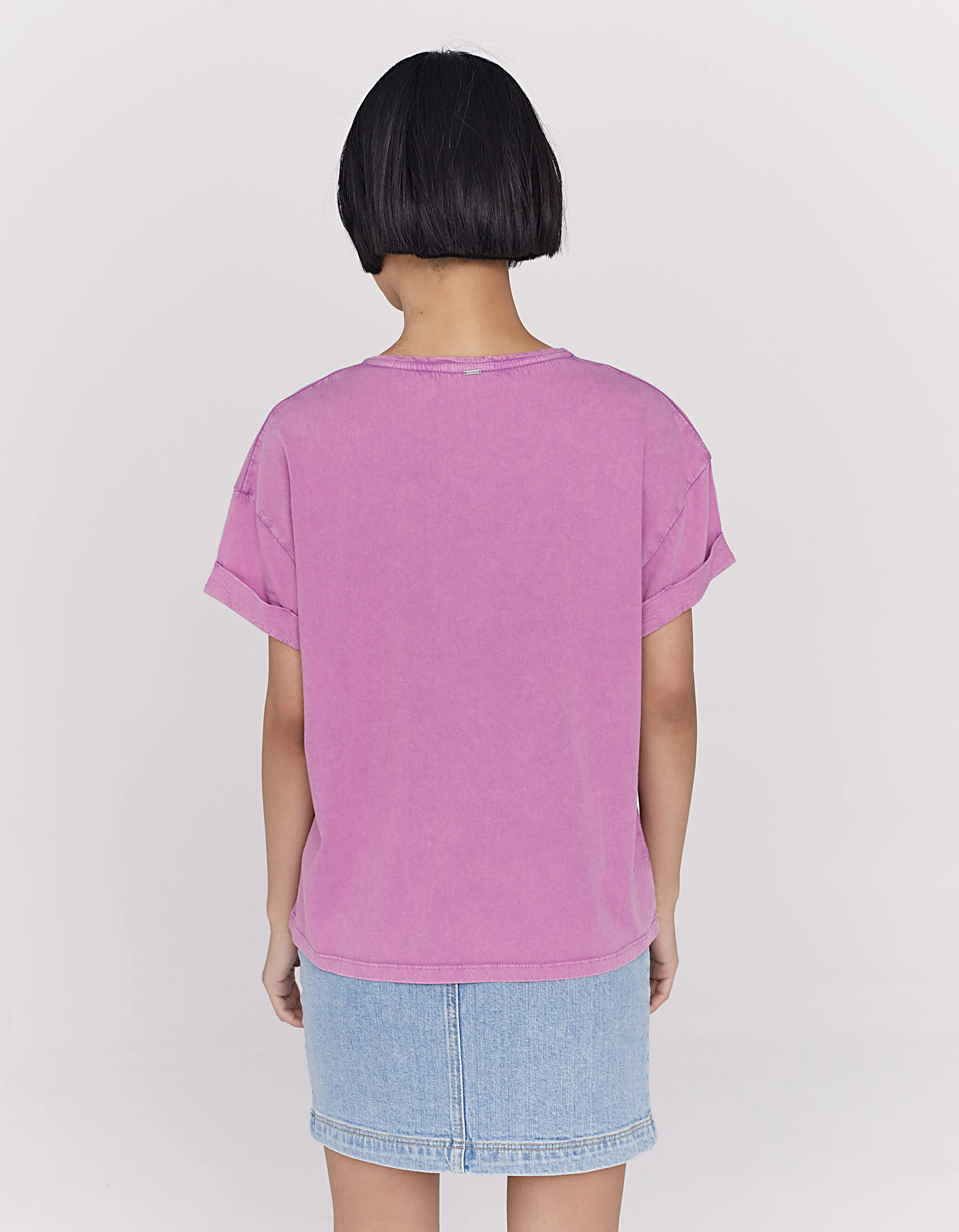 Tee-shirt en coton rose délavé visuel message rock