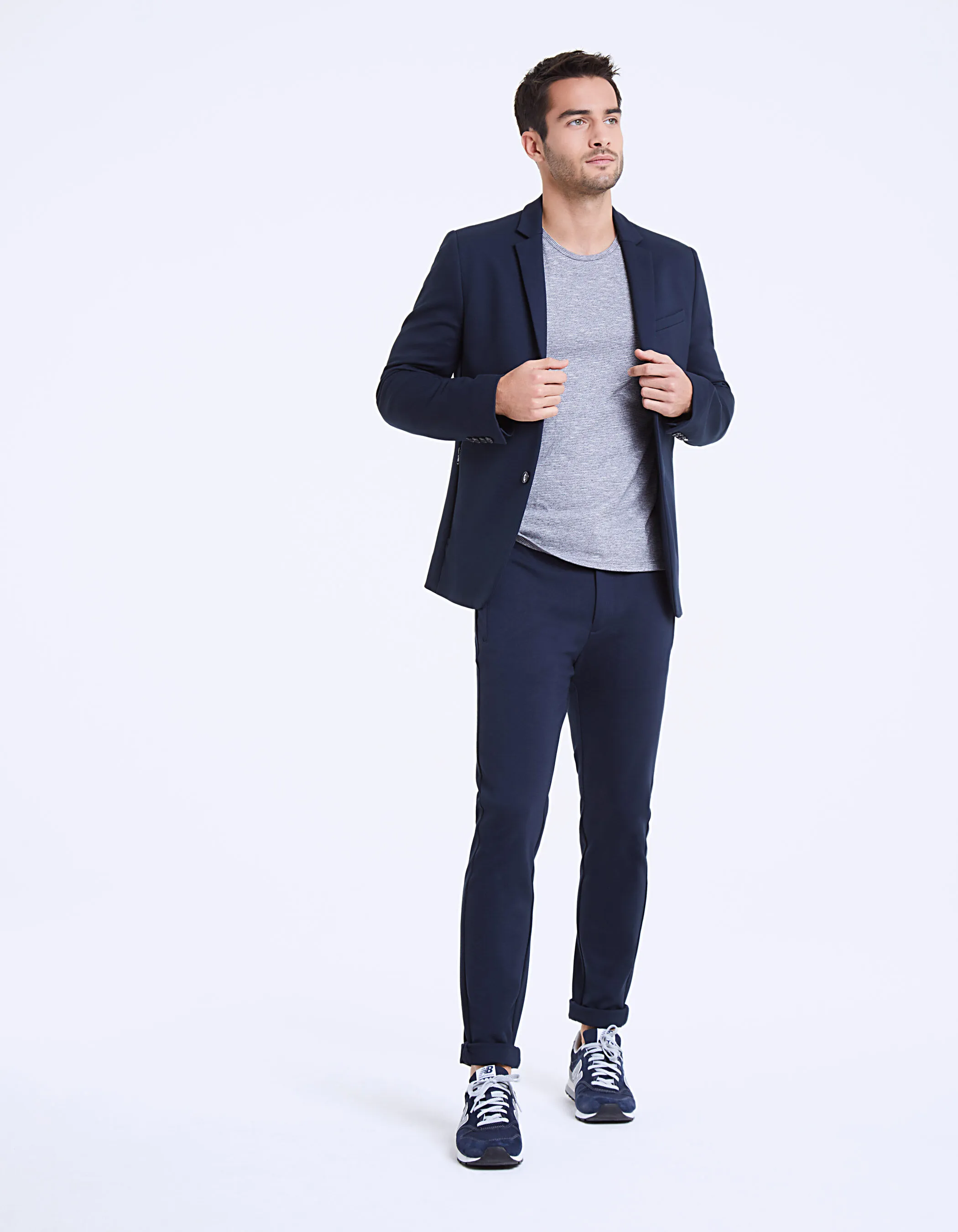 Tee-shirt gris à fines rayures moulinées Homme