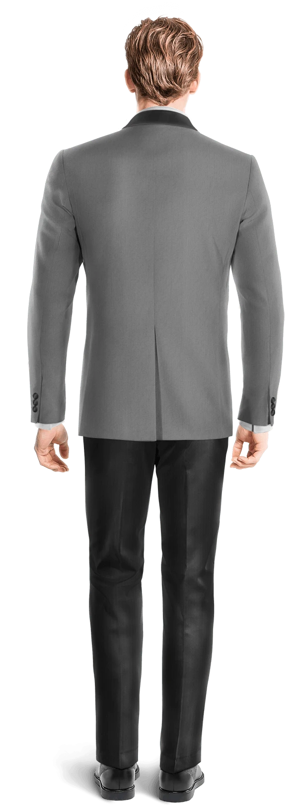 Veste de smoking gris avec col châle noir et pantalon noir