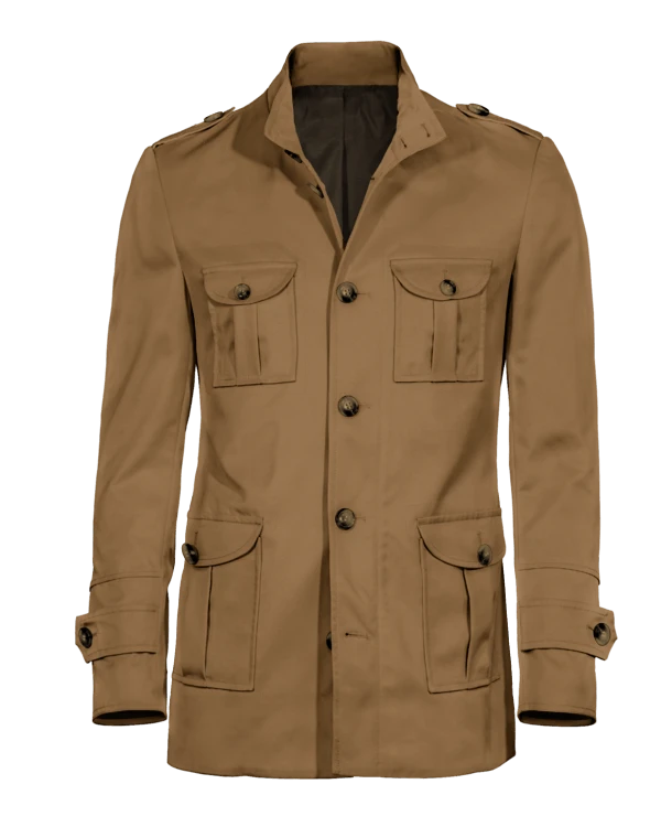 Veste saharienne homme camel slim fit avec épaulettes