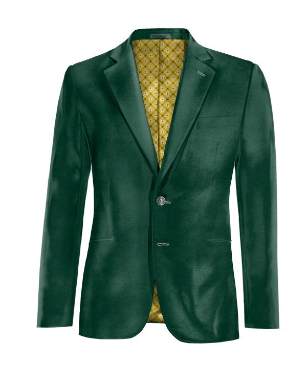 Veste verte en velours à larges revers slim fit